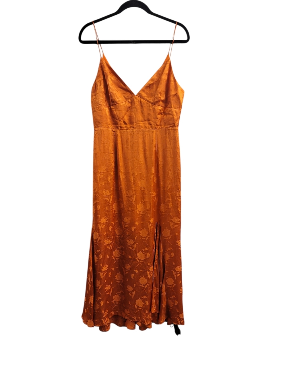 NWT Sau Lee Francesca Orange Satin Jacquard Slip Midi Dress with Side Slit - 8 - Picture 6 of 14